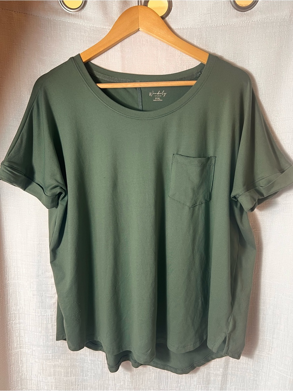 Wonderly Olive Green Short Sleeve Pocket Tee - Casual Crew Neck